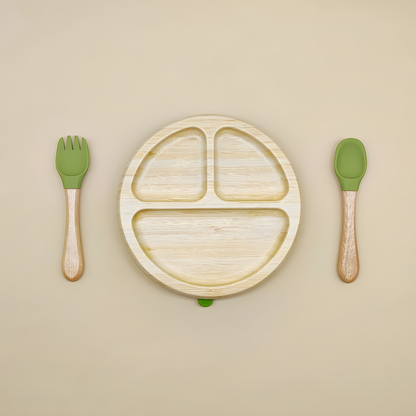 Bamboo Suction Plate With Fork And Spoon