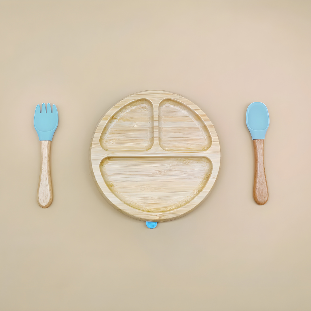 Bamboo Suction Plate With Fork And Spoon