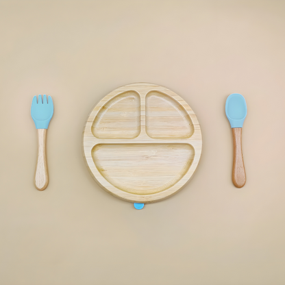 Bamboo Suction Plate With Fork And Spoon