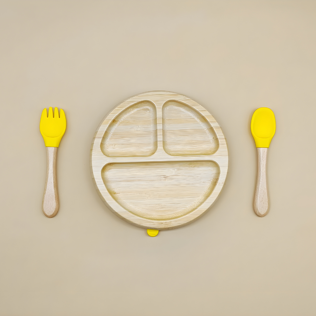 Bamboo Suction Plate With Fork And Spoon