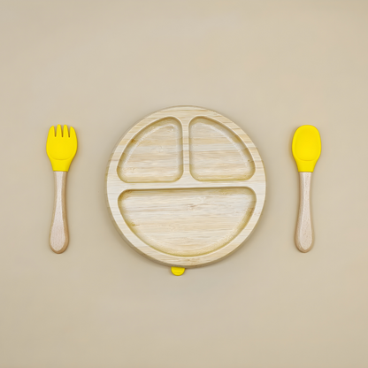 Bamboo Suction Plate With Fork And Spoon