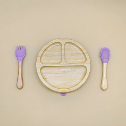 Bamboo Suction Plate With Fork And Spoon