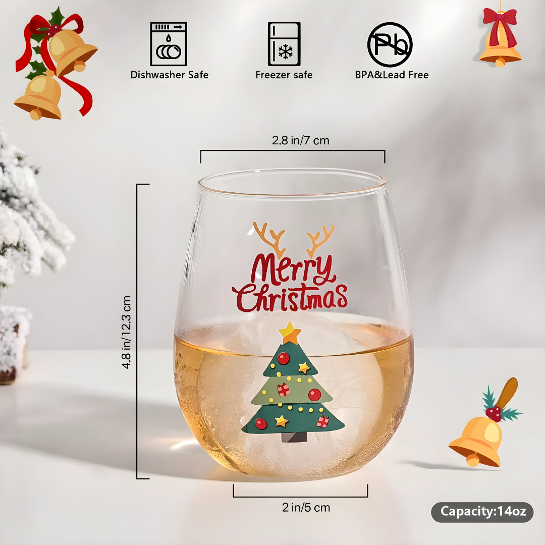 Printed Christmas-Themed Stemless Glass Cup 420ml