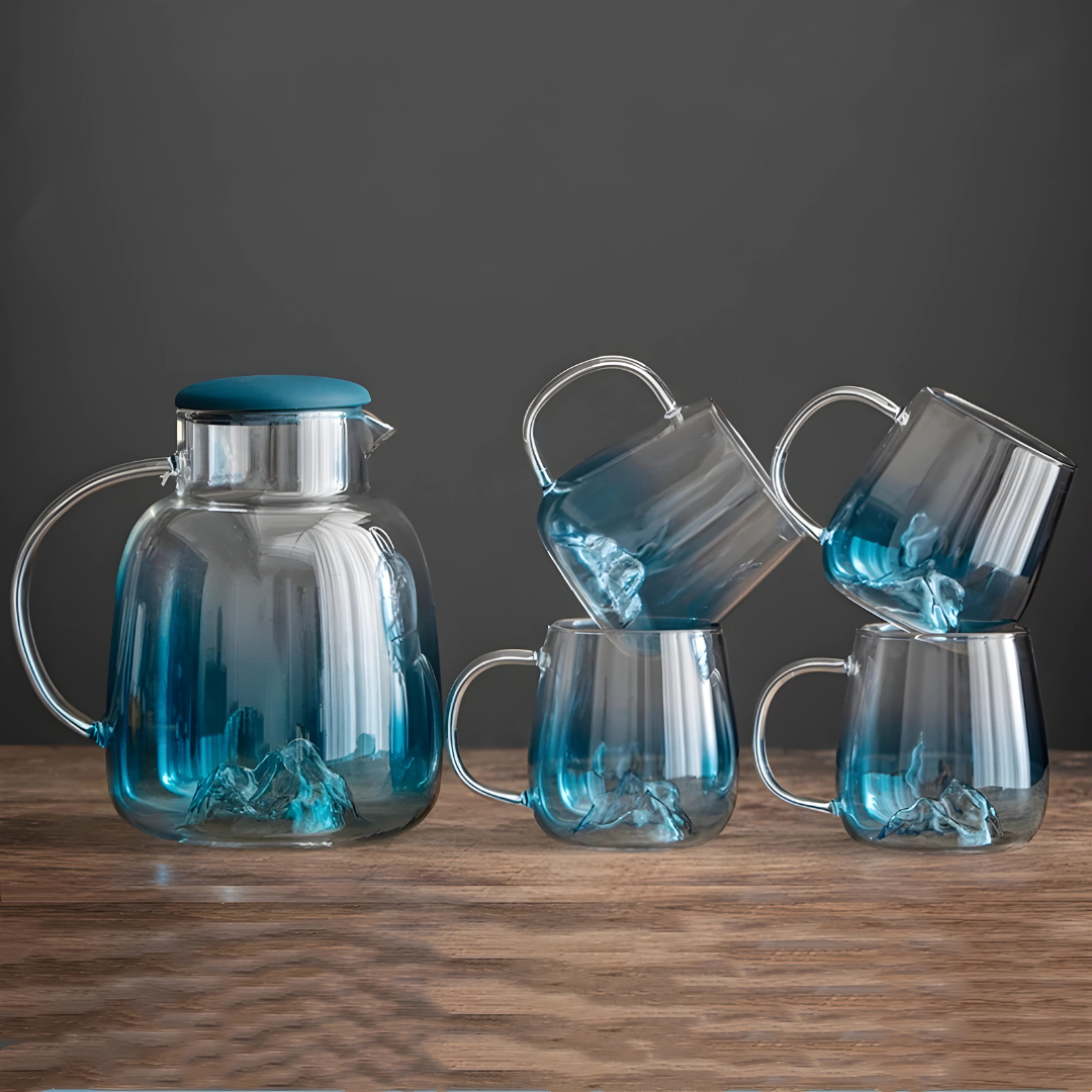 Nordic Glass Pitcher Set-Mountain Design| European Household Lebanon