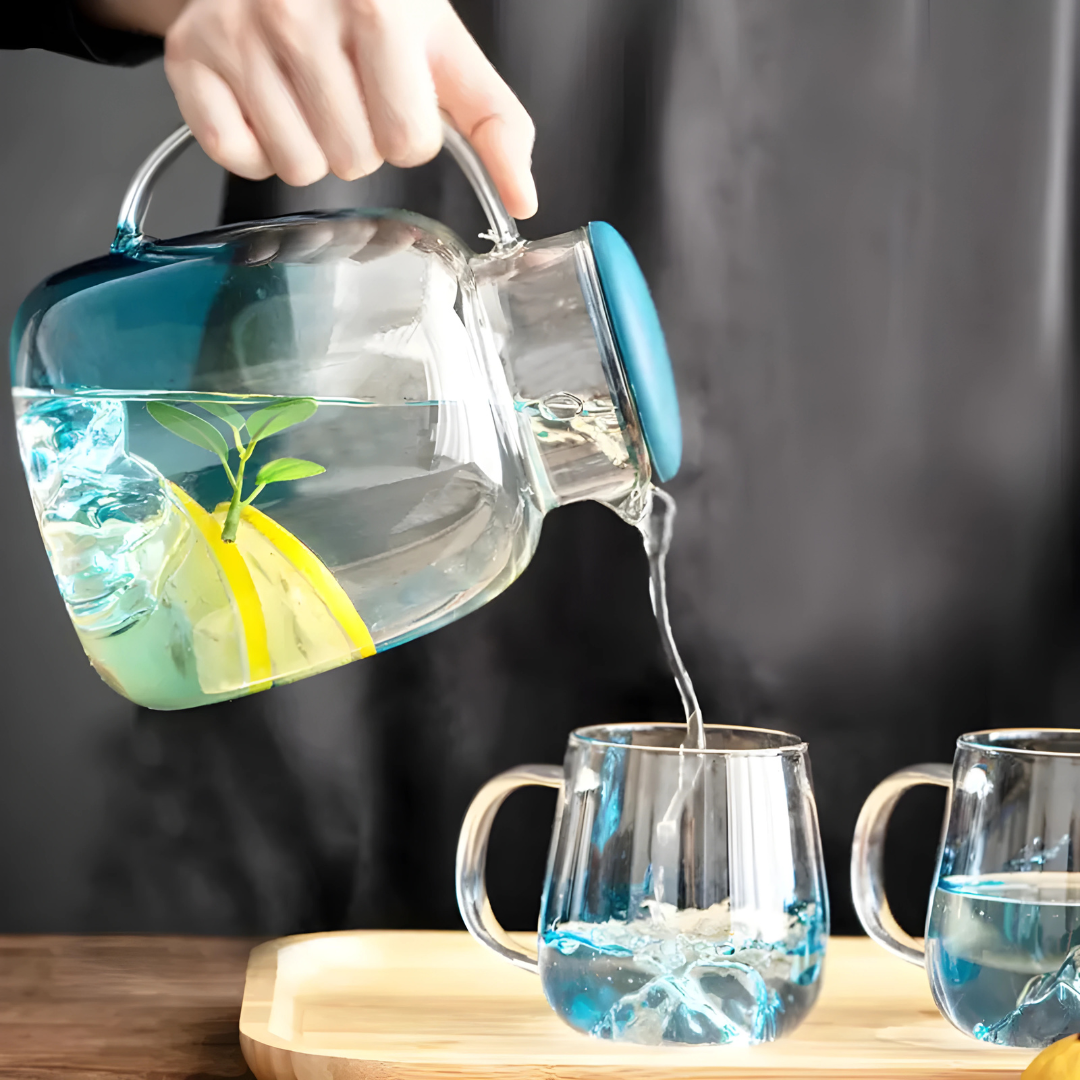 Nordic Glass Pitcher Set with Mountain Design