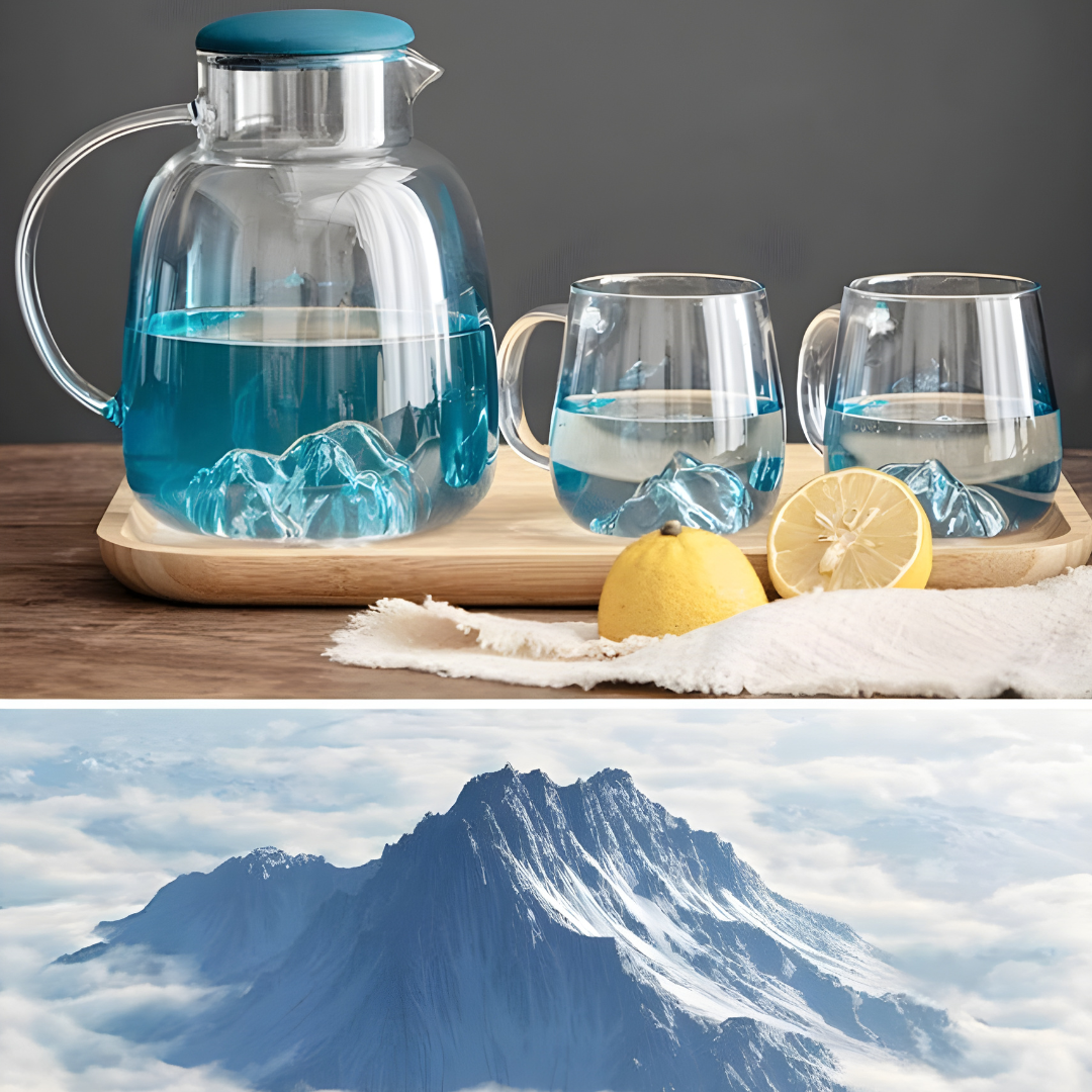 Nordic Glass Pitcher Set with Mountain Design