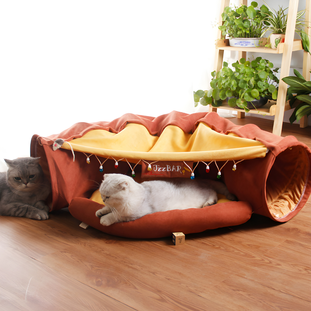 2-in-1 Cat Tunnel Bed with Cushion