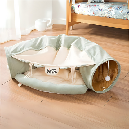 2-in-1 Cat Tunnel Bed with Cushion