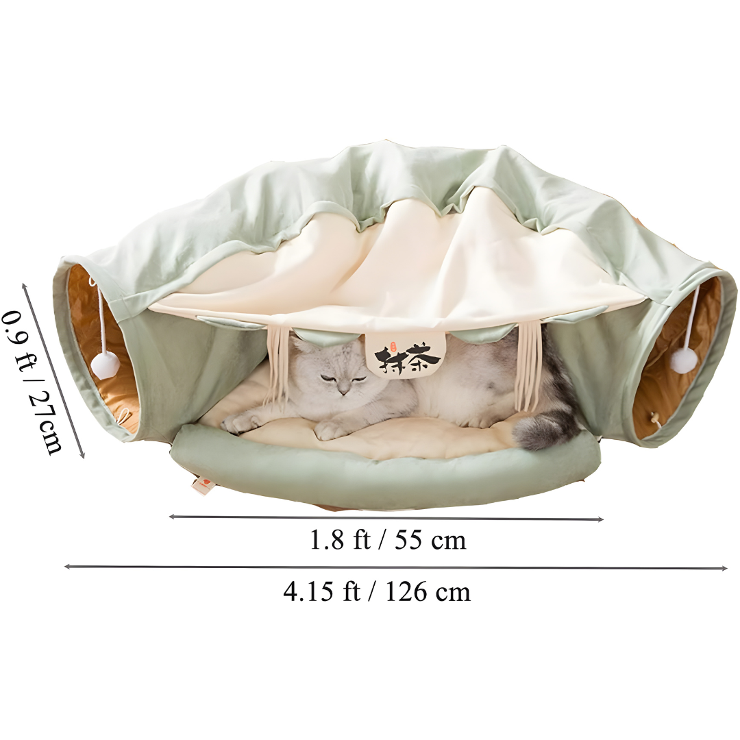 2-in-1 Cat Tunnel Bed with Cushion