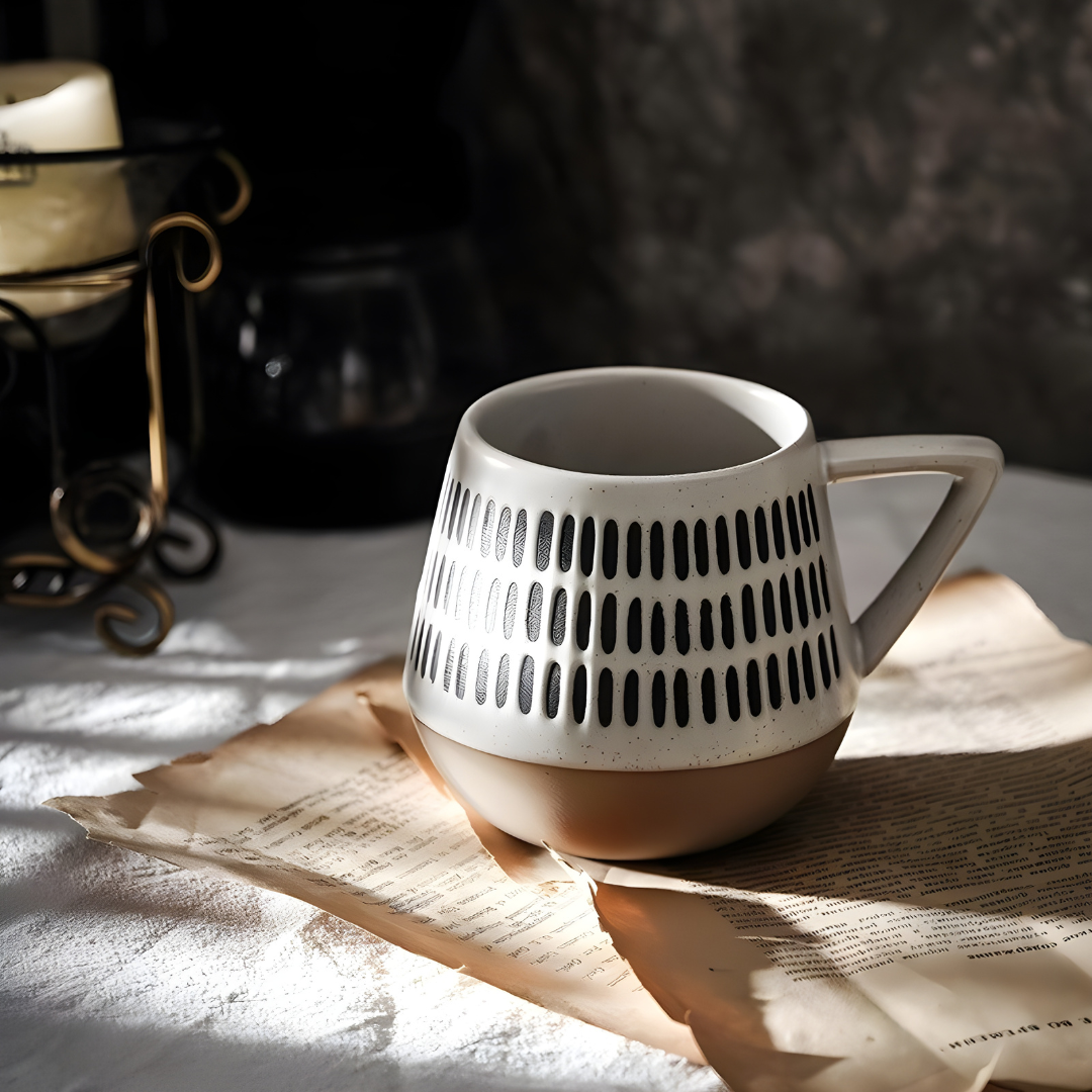 Handmade 300ml stoneware coffee mug with polka dot design – premium ceramic cup for tea or coffee, durable & stylish, available in Beirut Lebanon.