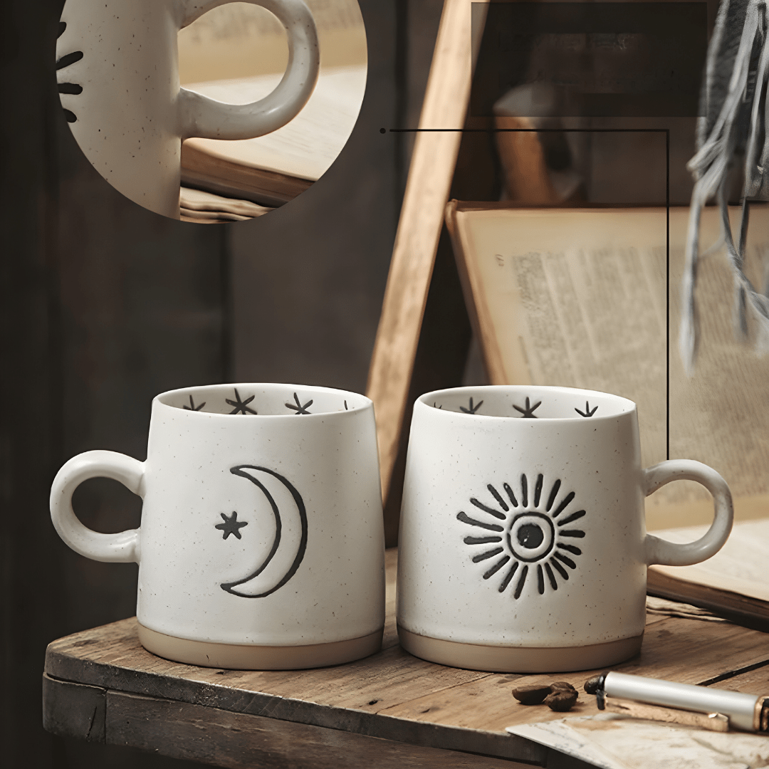 Handmade 300ml stoneware coffee mug with polka dot design – premium ceramic cup for tea or coffee, durable & stylish, available in Beirut Lebanon.