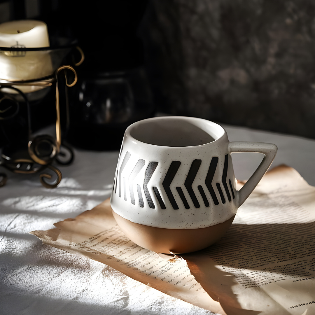 Handmade 300ml stoneware coffee mug with polka dot design – premium ceramic cup for tea or coffee, durable & stylish, available in Beirut Lebanon.