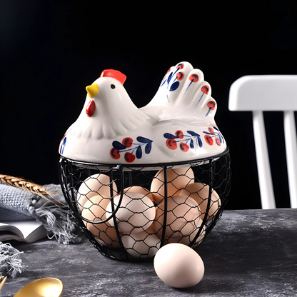 Hand-Painted Ceramic Egg Storage Basket