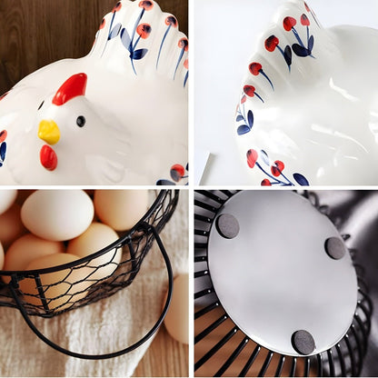 Hand-Painted Ceramic Egg Storage Basket