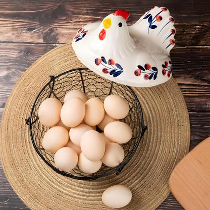 Hand-Painted Ceramic Egg Storage Basket