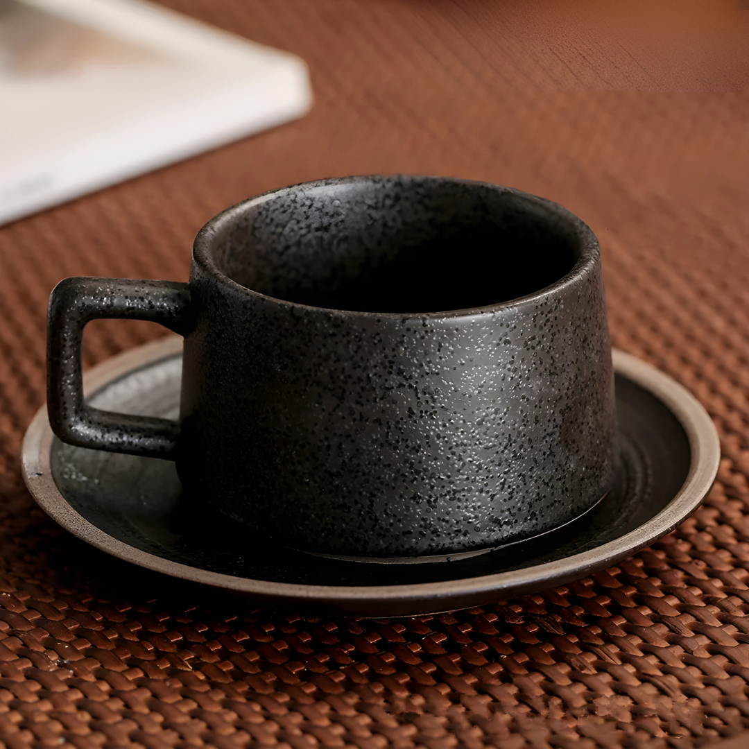 Elegant 250ml Retro Stoneware Cup and Saucer