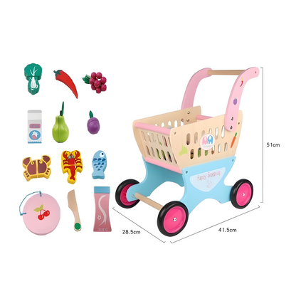 Wooden Shopping Cart with Accessories 3+