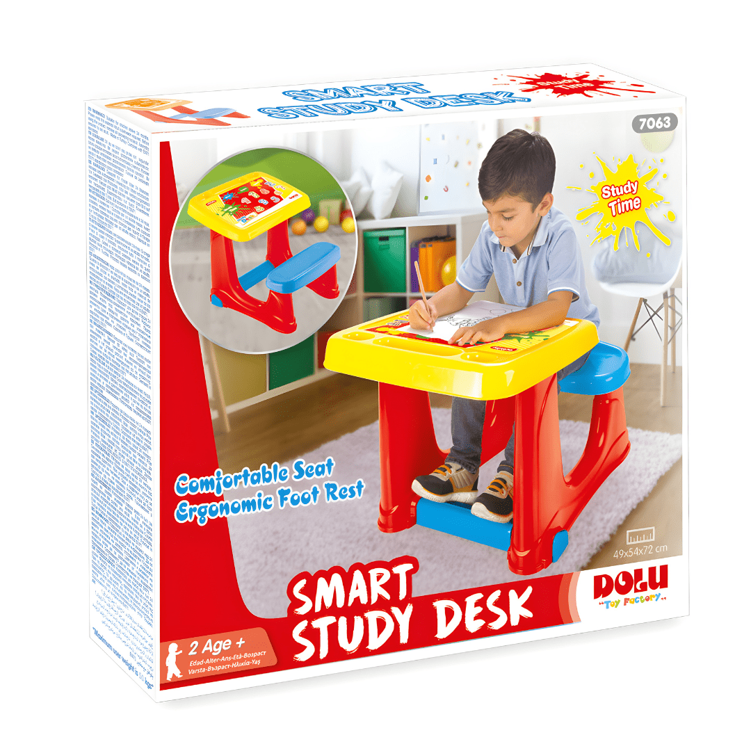 Dolu Smart Study Desk for kids aged 2+ – colorful, sturdy desk with bench and footrest