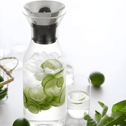 1700ml borosilicate glass carafe with stainless steel flip-top lid – available in Lebanon