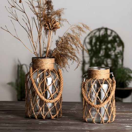 Rustic glass vase with hemp rope for home or event decoration in Beirut

