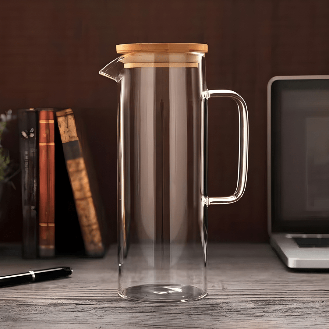 Borosilicate glass pitcher set with green handle and 6 cups – Beirut