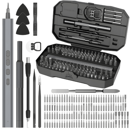 153-in-1 cordless electric magnetic screwdriver repair set with 140 bits, LED lights, USB-C charging – ideal for electronics and DIY projects