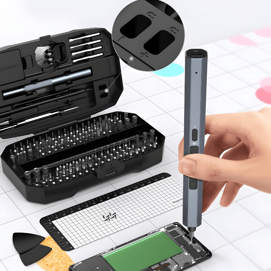 153-in-1 cordless electric magnetic screwdriver repair set with 140 bits, LED lights, USB-C charging – ideal for electronics and DIY projects