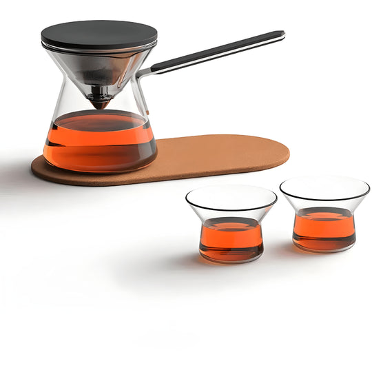 300ml borosilicate glass magnetic teapot with filter, cups, and coaster – elegant set for brewing coffee or tea

