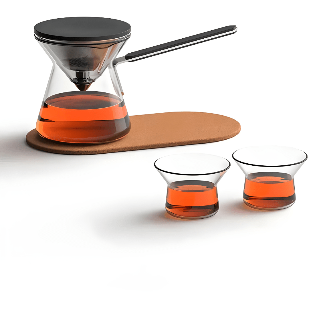 300ml borosilicate glass magnetic teapot with filter, cups, and coaster – elegant set for brewing coffee or tea

