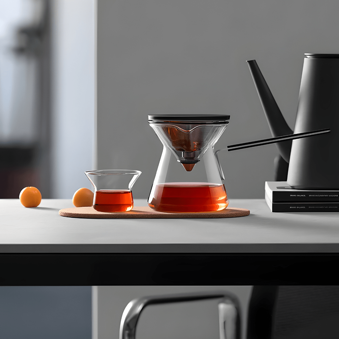 300ml borosilicate glass magnetic teapot with filter, cups, and coaster – elegant set for brewing coffee or tea

