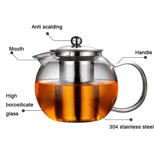 500ml Borosilicate Glass Teapot with Stainless Steel Infuser – Heat Resistant