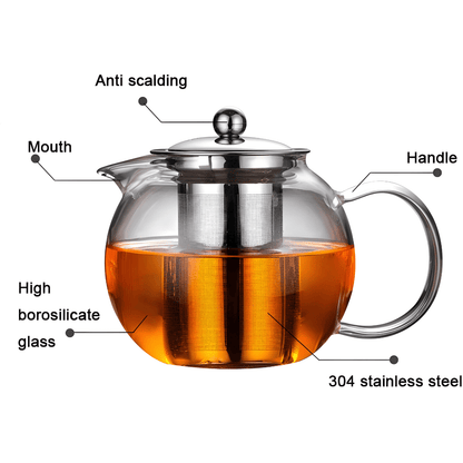 500ml Borosilicate Glass Teapot with Stainless Steel Infuser – Heat Resistant
