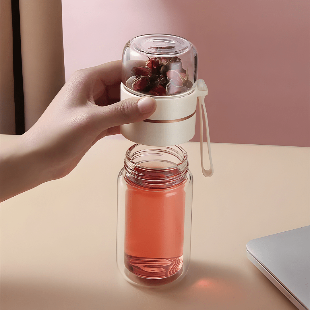400ml Double-Layer Glass Tea Infuser Bottle with Portable Handle – Heat-Resistant Design