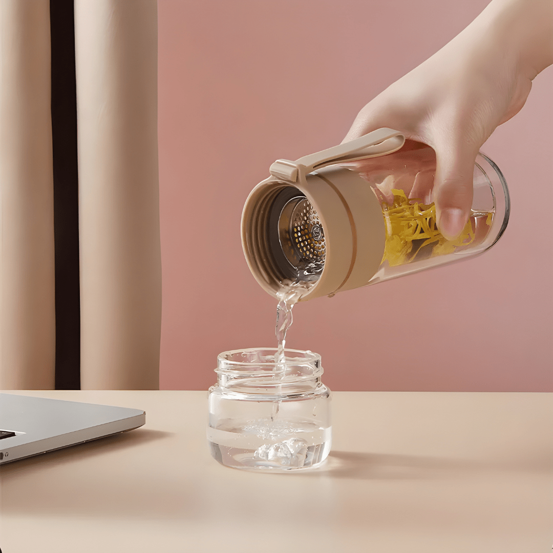 400ml Double-Layer Glass Tea Infuser Bottle with Portable Handle – Heat-Resistant Design