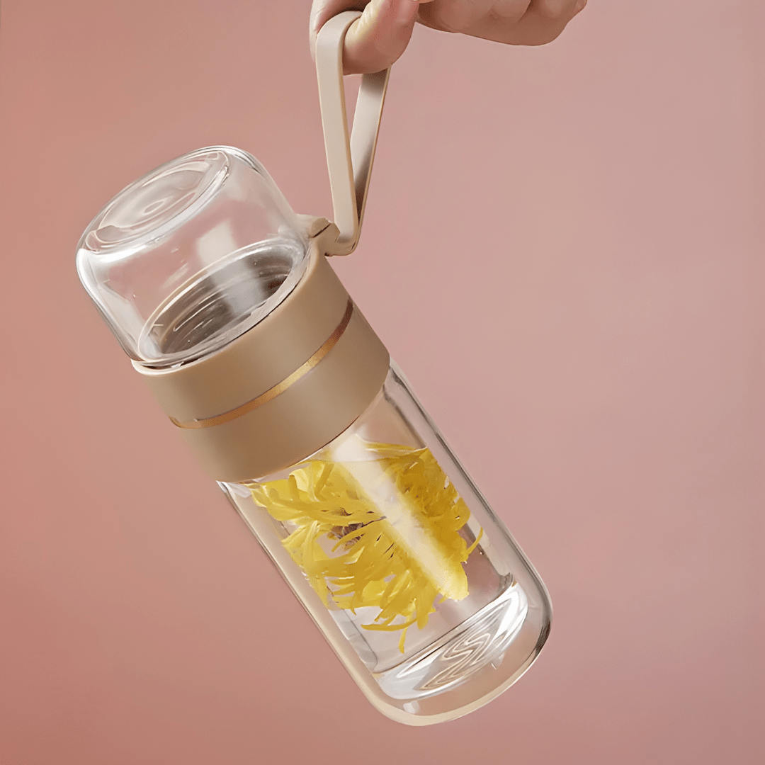 400ml Double-Layer Glass Tea Infuser Bottle with Portable Handle – Heat-Resistant Design