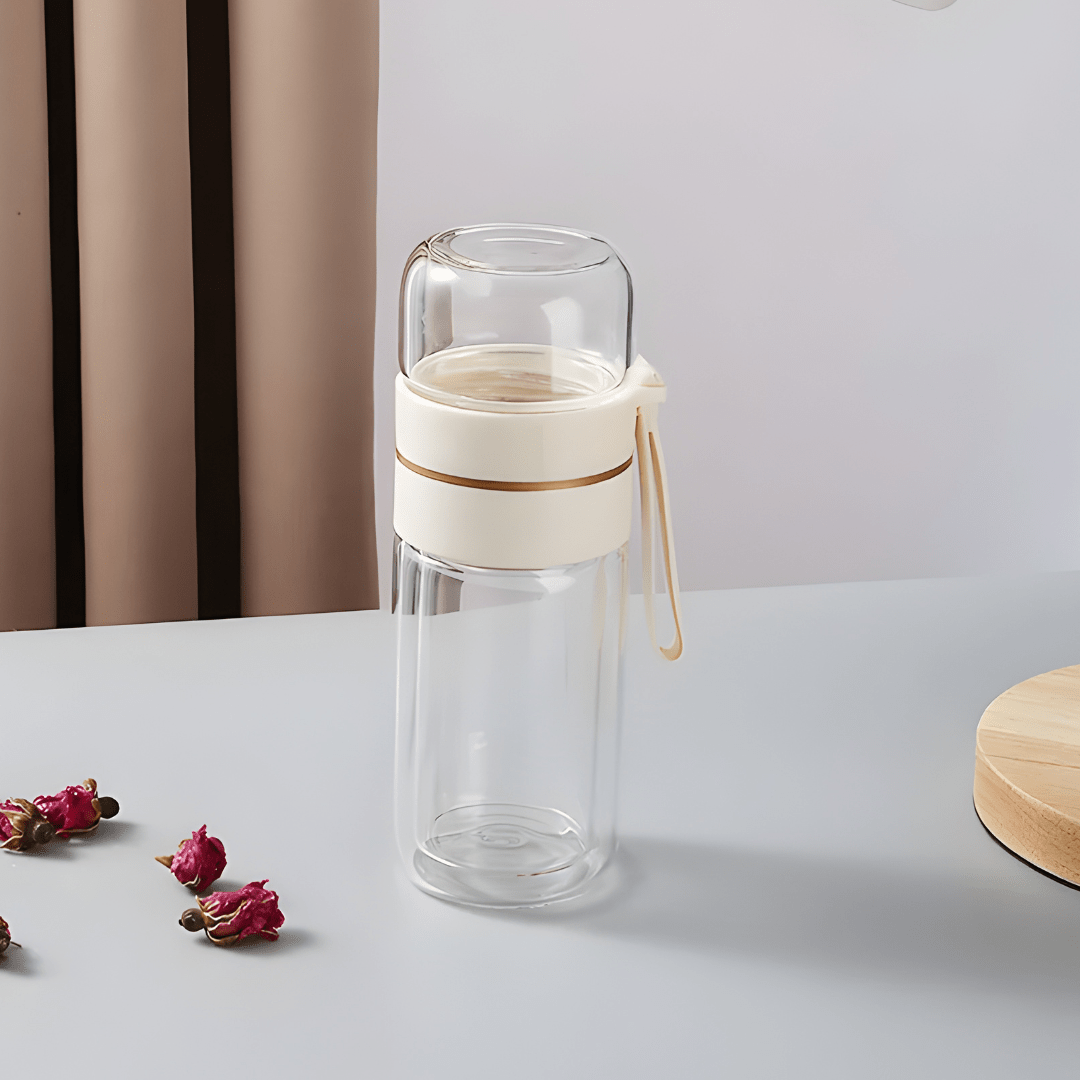 400ml Double-Layer Glass Tea Infuser Bottle with Portable Handle – Heat-Resistant Design