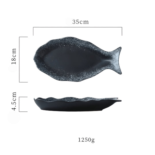35cm Ceramic Fish-Shaped Plate – Elegant Japanese-Style Serving Dish for Sushi and Grilled Foods