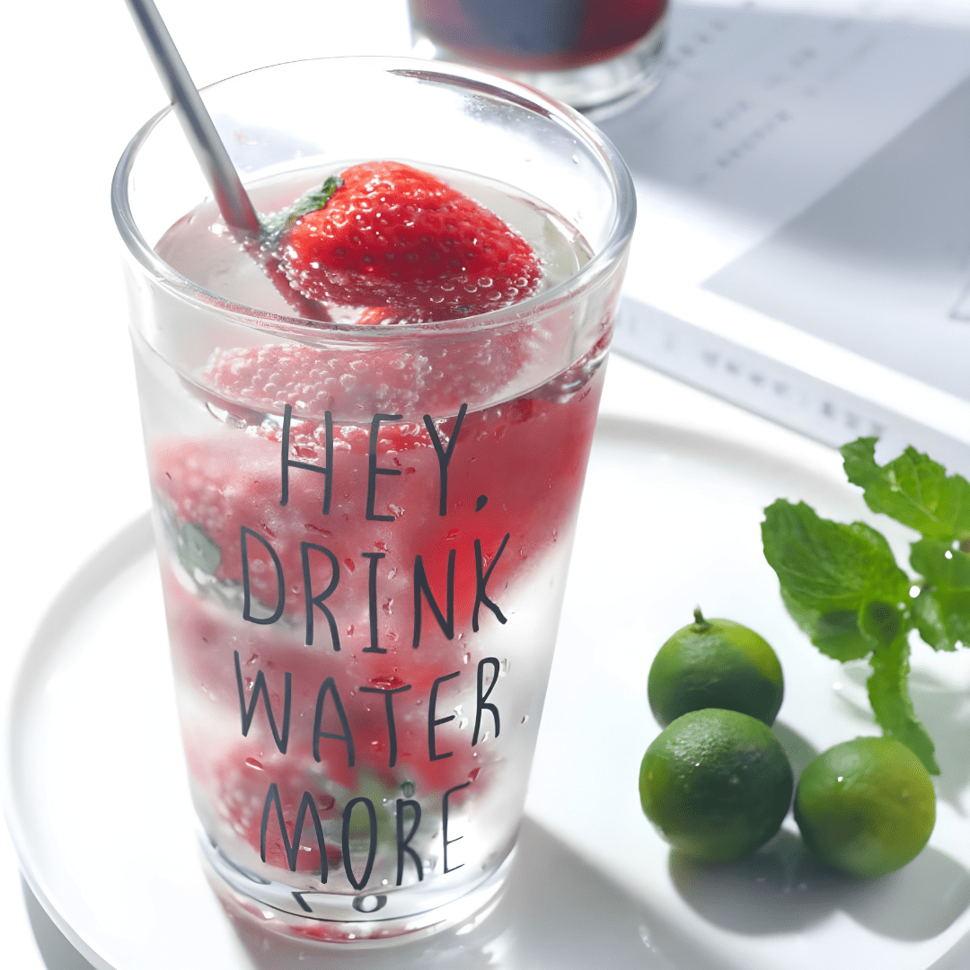 450ml Reusable Thick Glass Tumbler with Lid and Straw – “Hey, Drink Water More” & Cactus Summer Designs