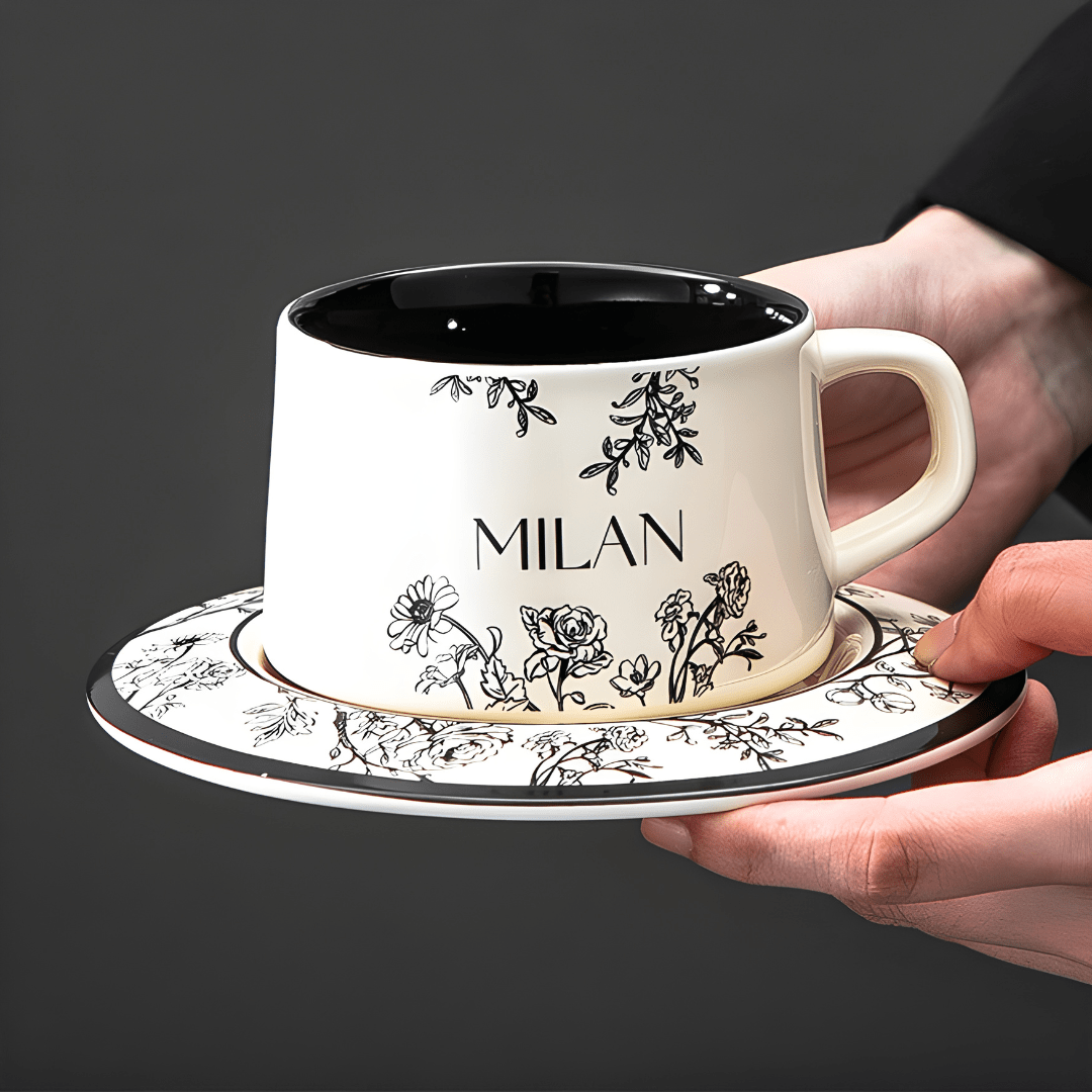 Vintage ceramic coffee cup with saucer and spoon – Beirut Lebanon