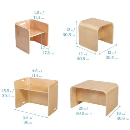 Multifunction Birch Montessori Table & Chair Set – Natural Wood Finish
