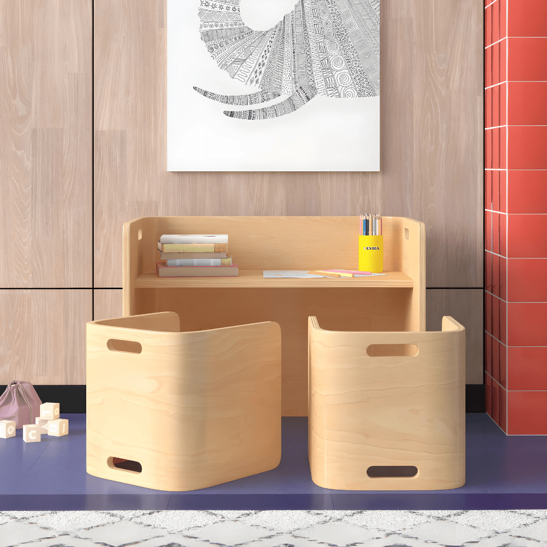 Multifunction birch wood Montessori table and chair set for kids – natural finish, safe design