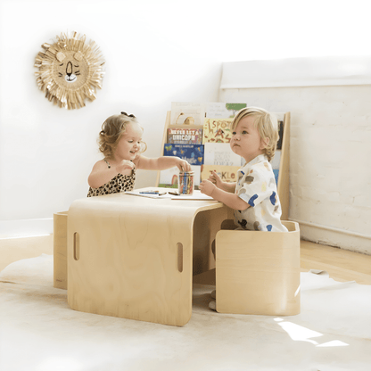 Multifunction birch wood Montessori table and chair set for kids – natural finish, safe design