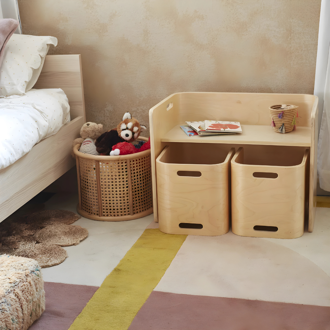Multifunction birch wood Montessori table and chair set for kids – natural finish, safe design