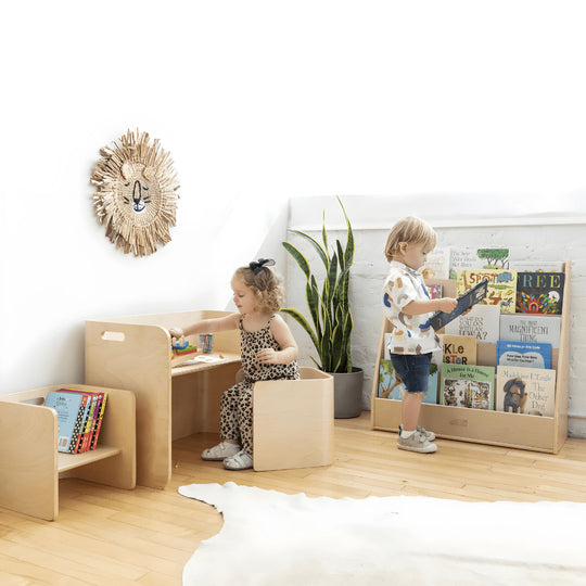 Multifunction birch wood Montessori table and chair set for kids – natural finish, safe design