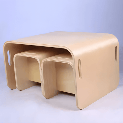 Multifunction birch wood Montessori table and chair set for kids – natural finish, safe design