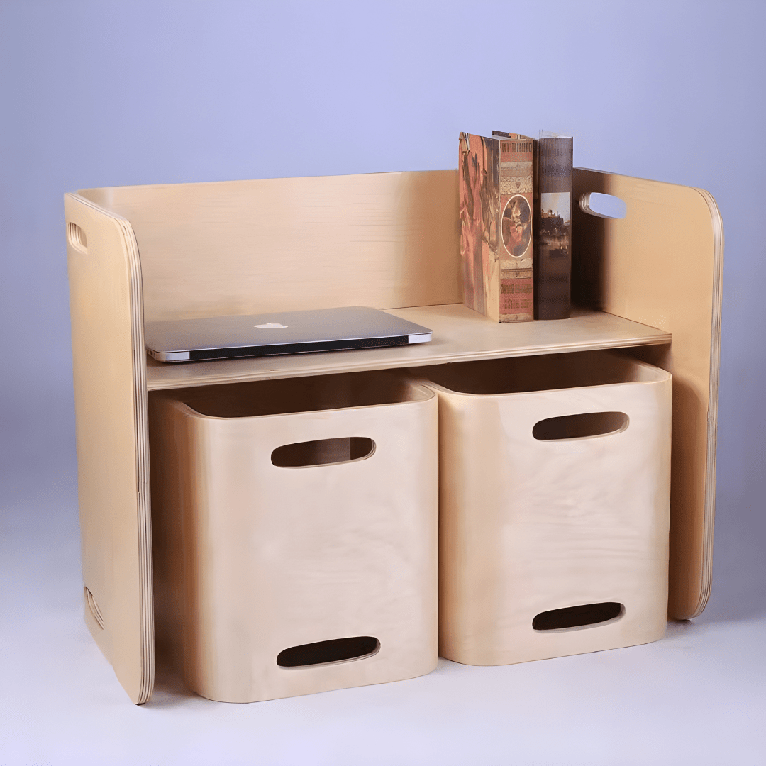 Multifunction birch wood Montessori table and chair set for kids – natural finish, safe design