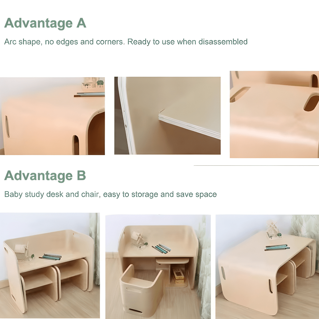 Multifunction birch wood Montessori table and chair set for kids – natural finish, safe design