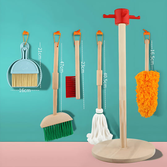 Wooden kids cleaning toy set with broom, mop, and dustpan – pretend play set for toddlers in Beirut Lebanon