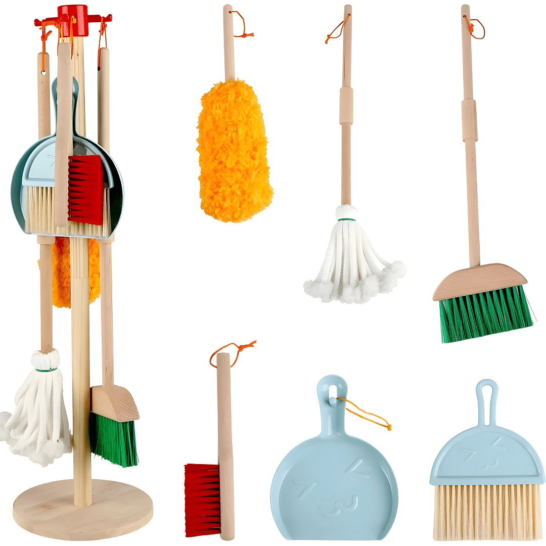 Wooden kids cleaning toy set with broom, mop, and dustpan – pretend play set for toddlers in Beirut Lebanon