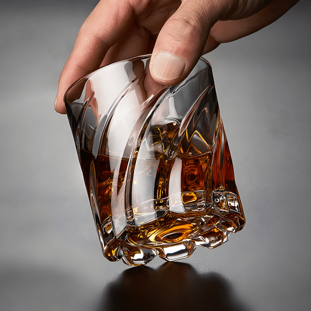 Crystal rotatable whiskey glass tumbler 285ml – stylish drinkware for home or bar in Beirut Lebanon